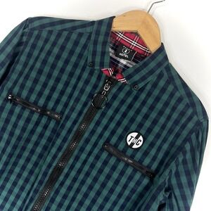 Tango Hotel Mens Tartan Plaid‎ Shirt Size Small Green Black Zip-Up Checkered LS